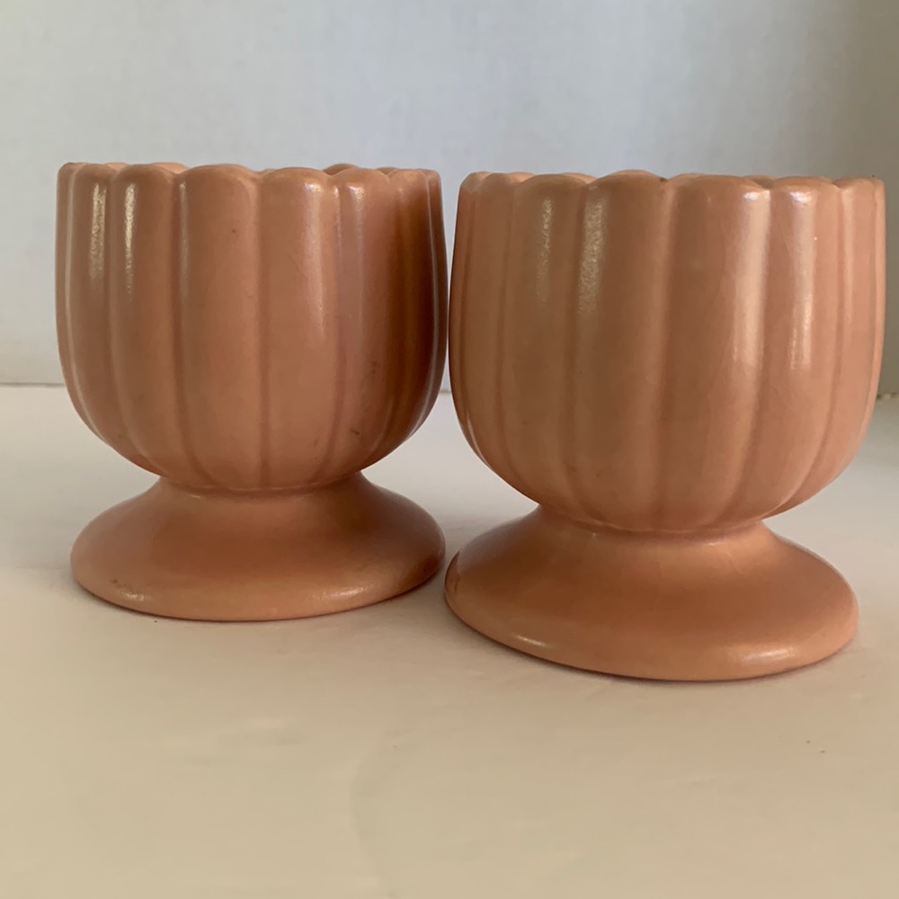 Haeger Art Deco pink candlesticks. Ribbed lotus style. Has Haeger sticker.